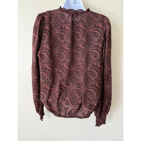 Evereve Aiden Red Long Sleeve Paisley Blouse Boho‎ Work Office Womens Small - Picture 9 of 11